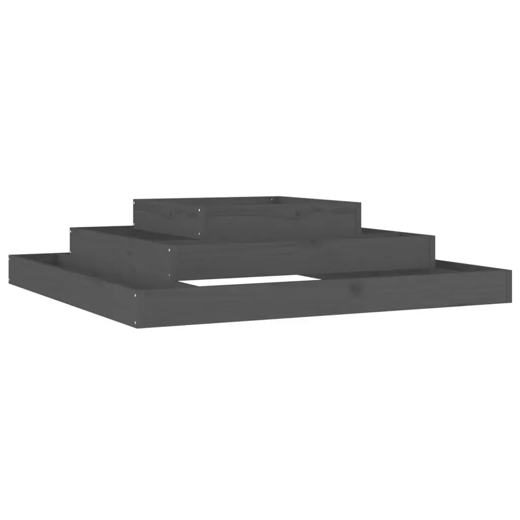 Wooden Planter Box Grey 110x110x27cm Solid Pine Raised Garden Bed 3-Tier