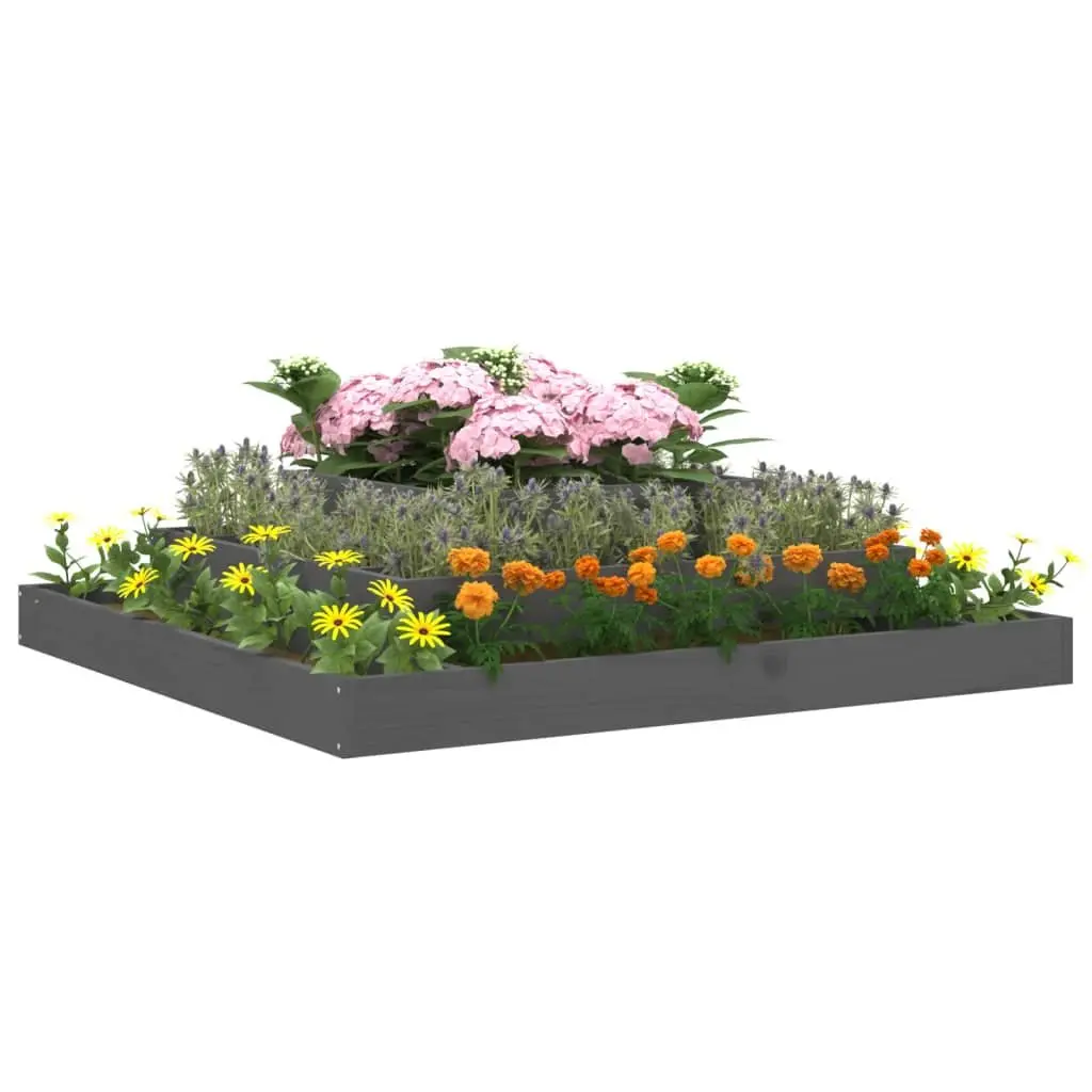 Wooden Planter Box Grey 110x110x27cm Solid Pine Raised Garden Bed 3-Tier