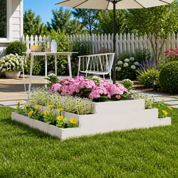 Raised Garden Planter Box White 110x110x27cm Solid Wood Pine Flower Bed