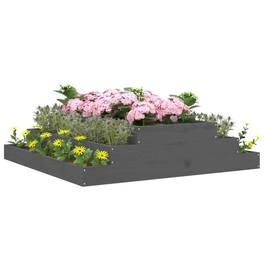 Wooden Planter Grey 110x110x27cm Raised Garden Bed Flower Box Pine