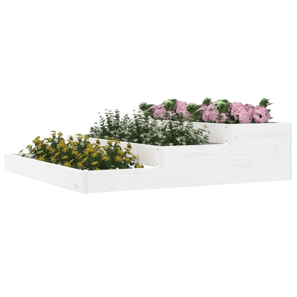 Wooden Planter Box White 107x107x27 cm Raised Flower Pot Garden Bed Stair-Step