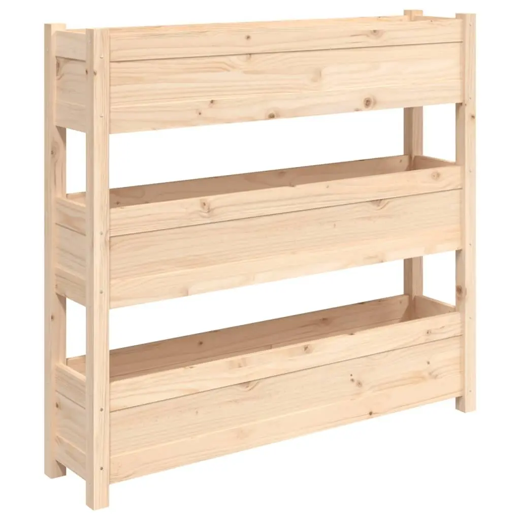 Wooden Garden Planter Raised Bed 112x25x104.5 cm Pine 3 Flower Boxes