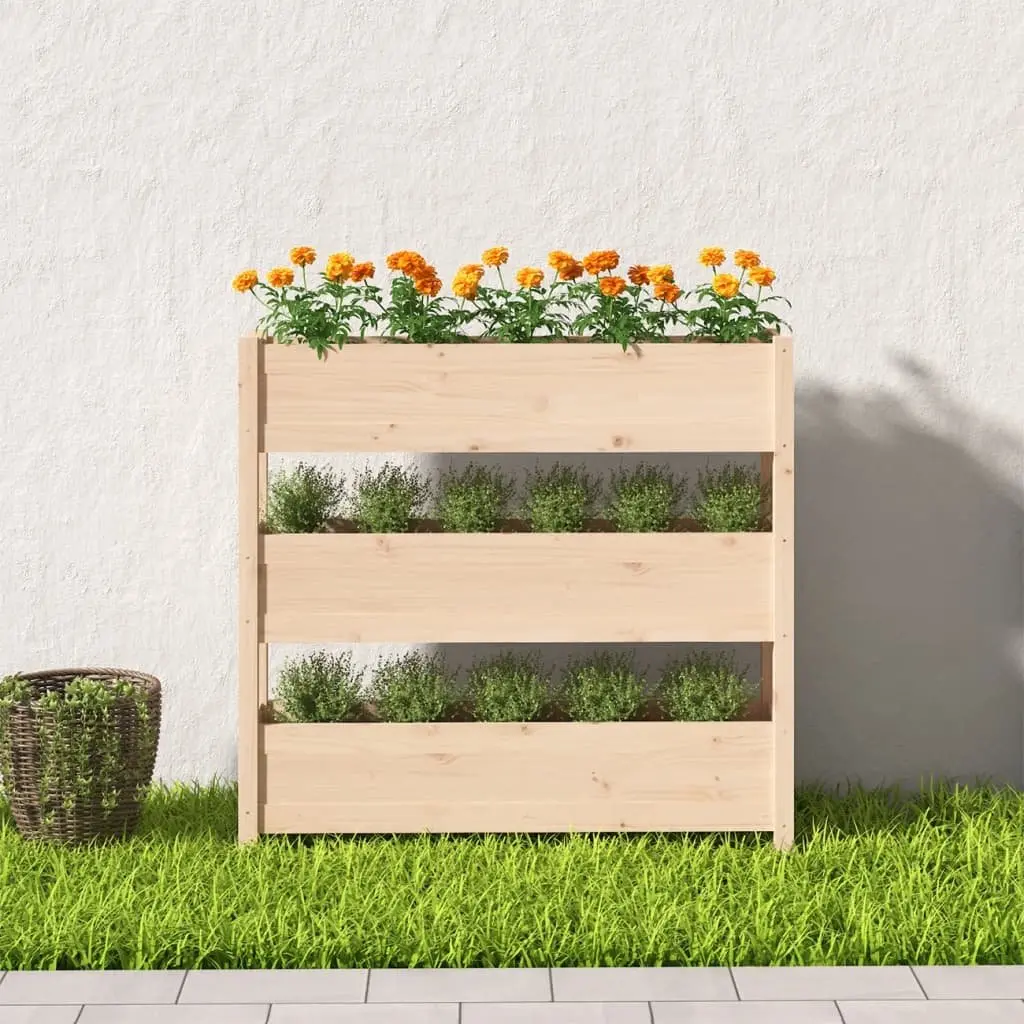 Wooden Garden Planter Raised Bed 112x25x104.5 cm Pine 3 Flower Boxes