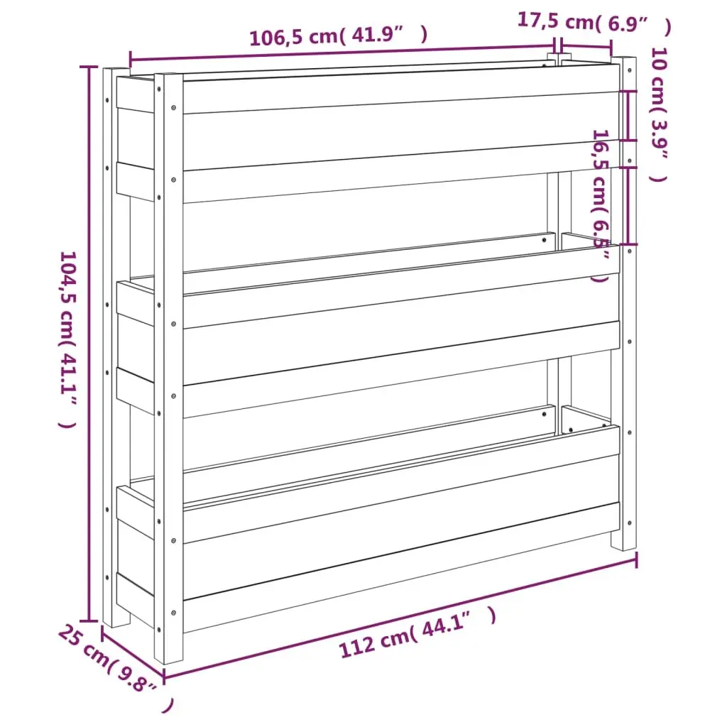 Wooden Garden Planter Raised Bed 112x25x104.5 cm Pine 3 Flower Boxes