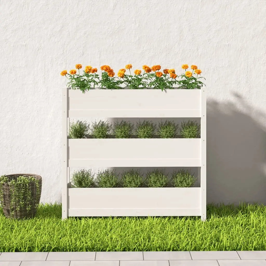 Garden Planter White Raised Bed 112x25x104.5 cm 3 Flower Boxes Pine Wood