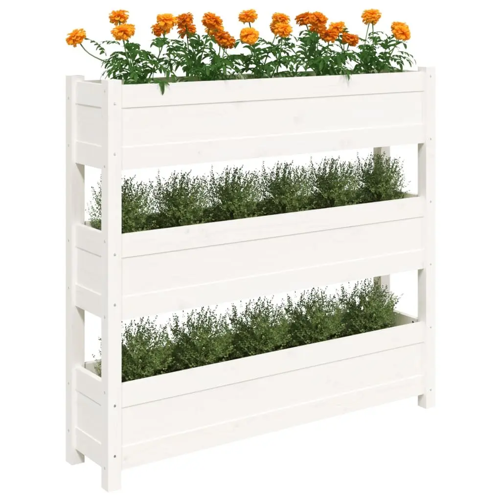 Garden Planter White Raised Bed 112x25x104.5 cm 3 Flower Boxes Pine Wood