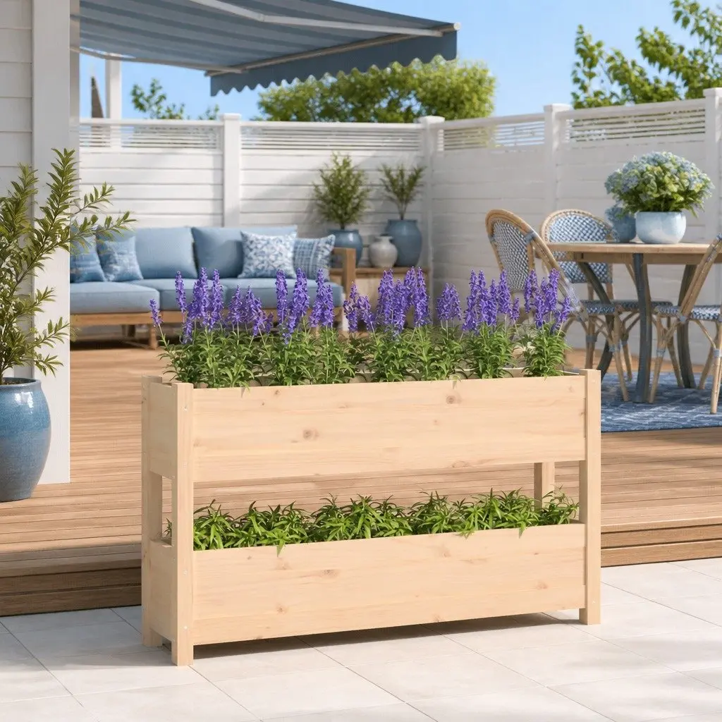 Wooden Planter Box Solid Pine 112x25x66 cm Raised Bed for Flower Vegetable Garden
