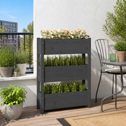 Wooden Planter Box Grey 3-Tier Raised Garden Bed Pine Flower Pot Container