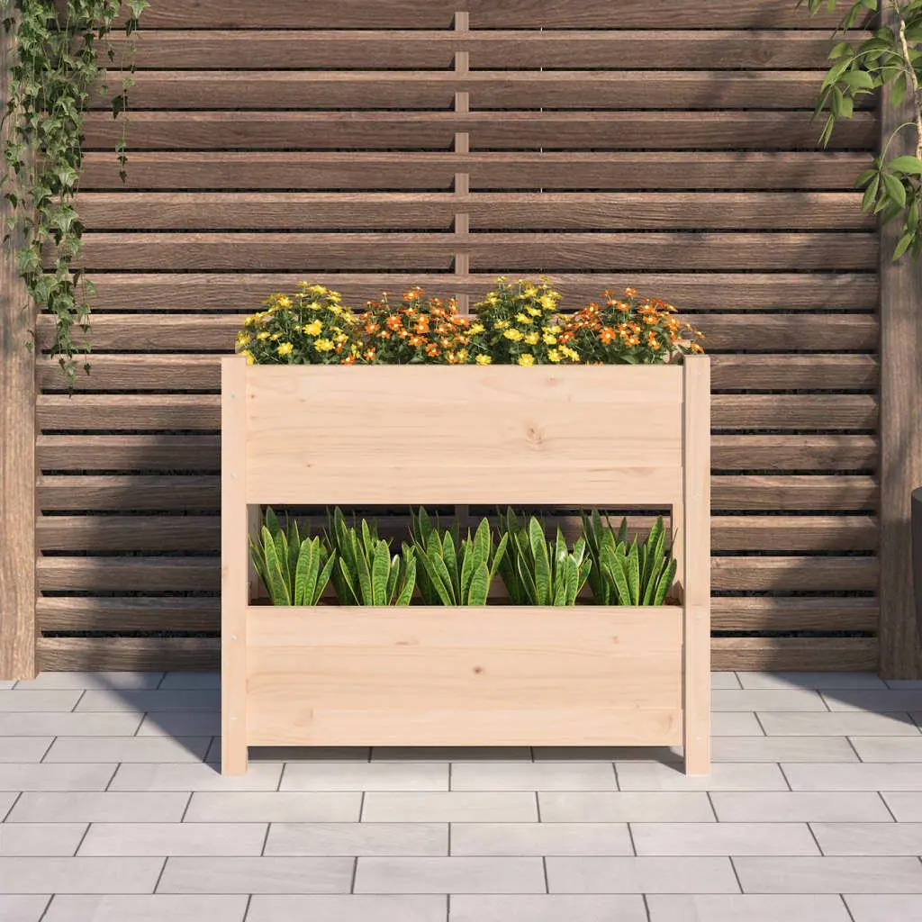 Wooden Planter Raised Garden Bed 2 Flower Boxes Brown 77 x 25 x 66 cm