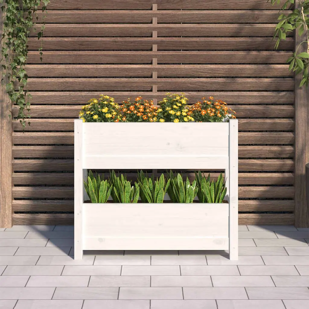 Wooden Planter Twin Flower Boxes White 77x25x66 cm