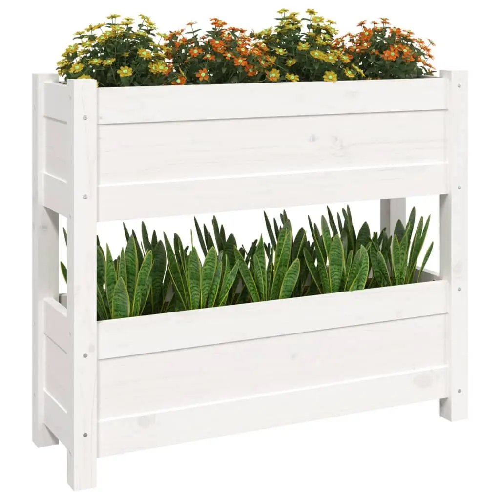 Wooden Planter Twin Flower Boxes White 77x25x66 cm