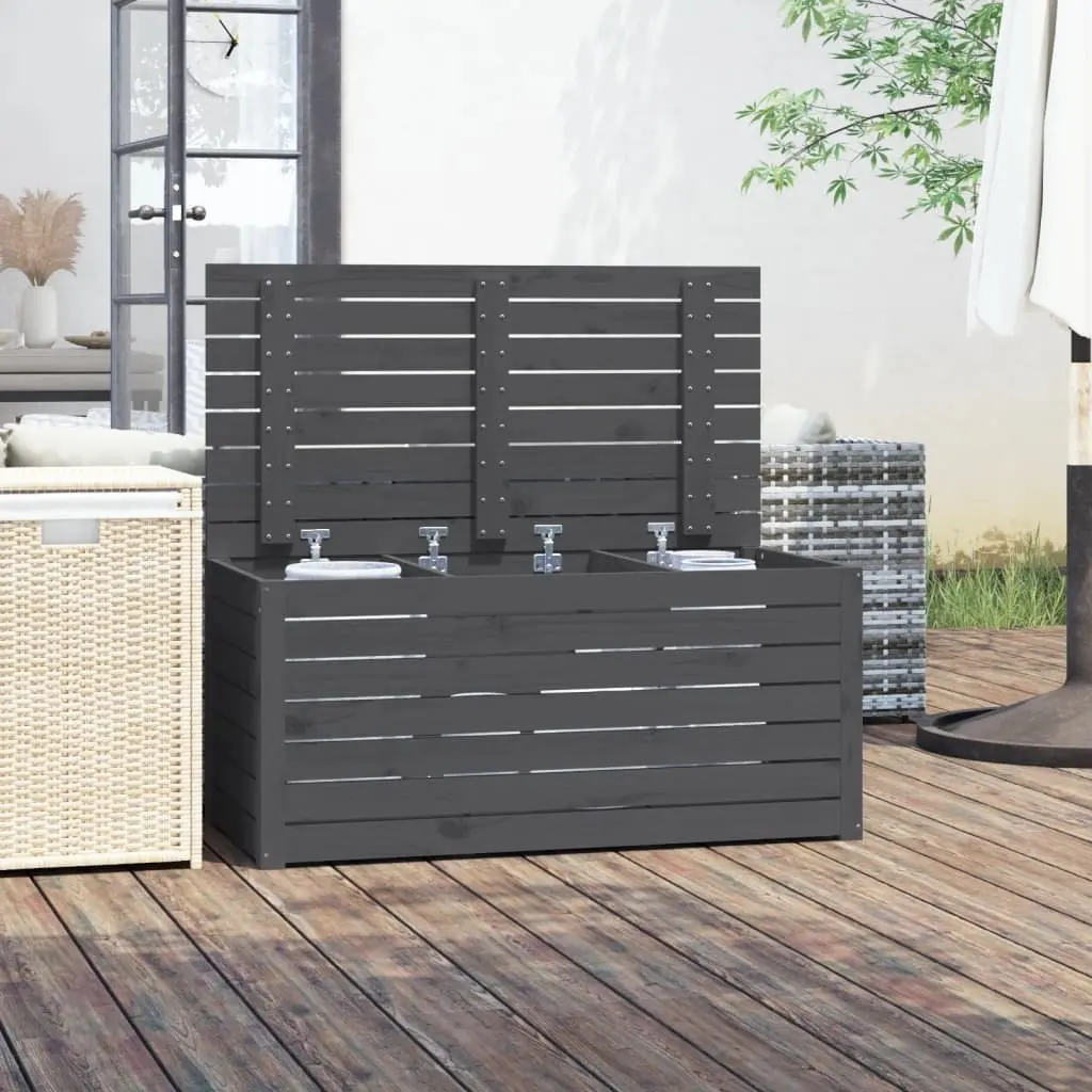 Garden Storage Box Grey Solid Pine Wood Hinged Lid 101 x 50.5 x 46.5 cm