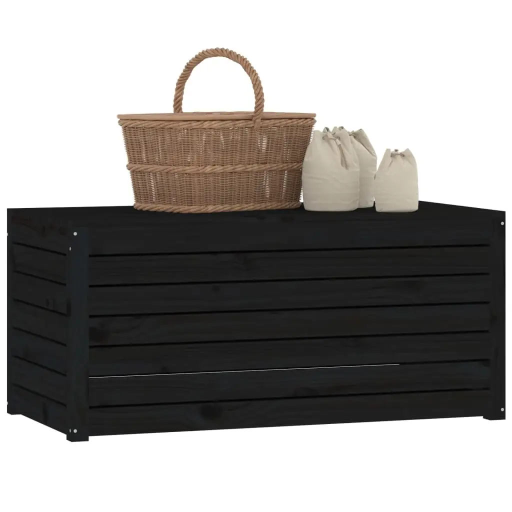Outdoor Garden Storage Box Black Solid Wood Pine Deck Box with Lid