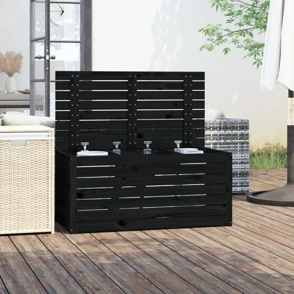 Outdoor Garden Storage Box Black Solid Wood Pine Deck Box with Lid