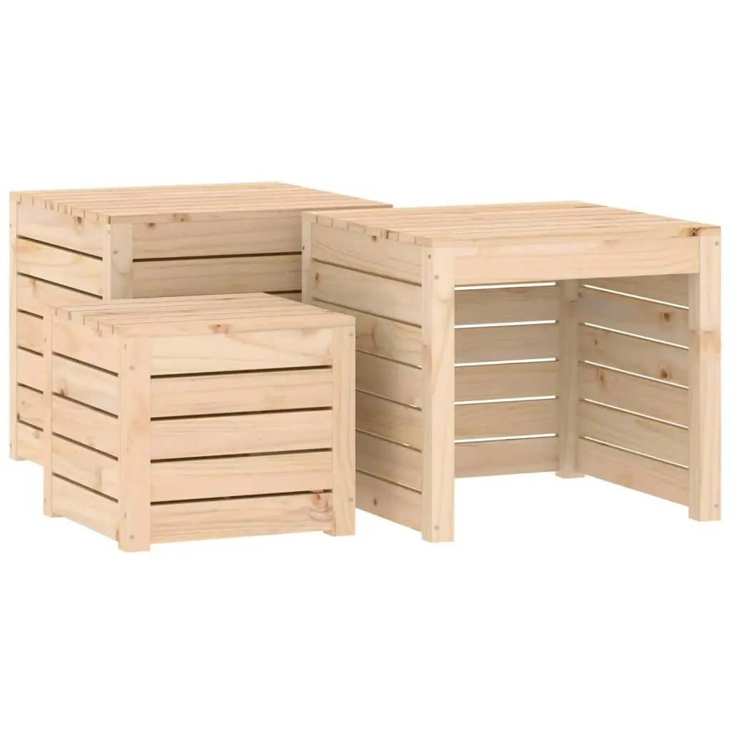 3 Piece Outdoor Storage Box Set Sturdy Pine Wood Garden Furniture Brown