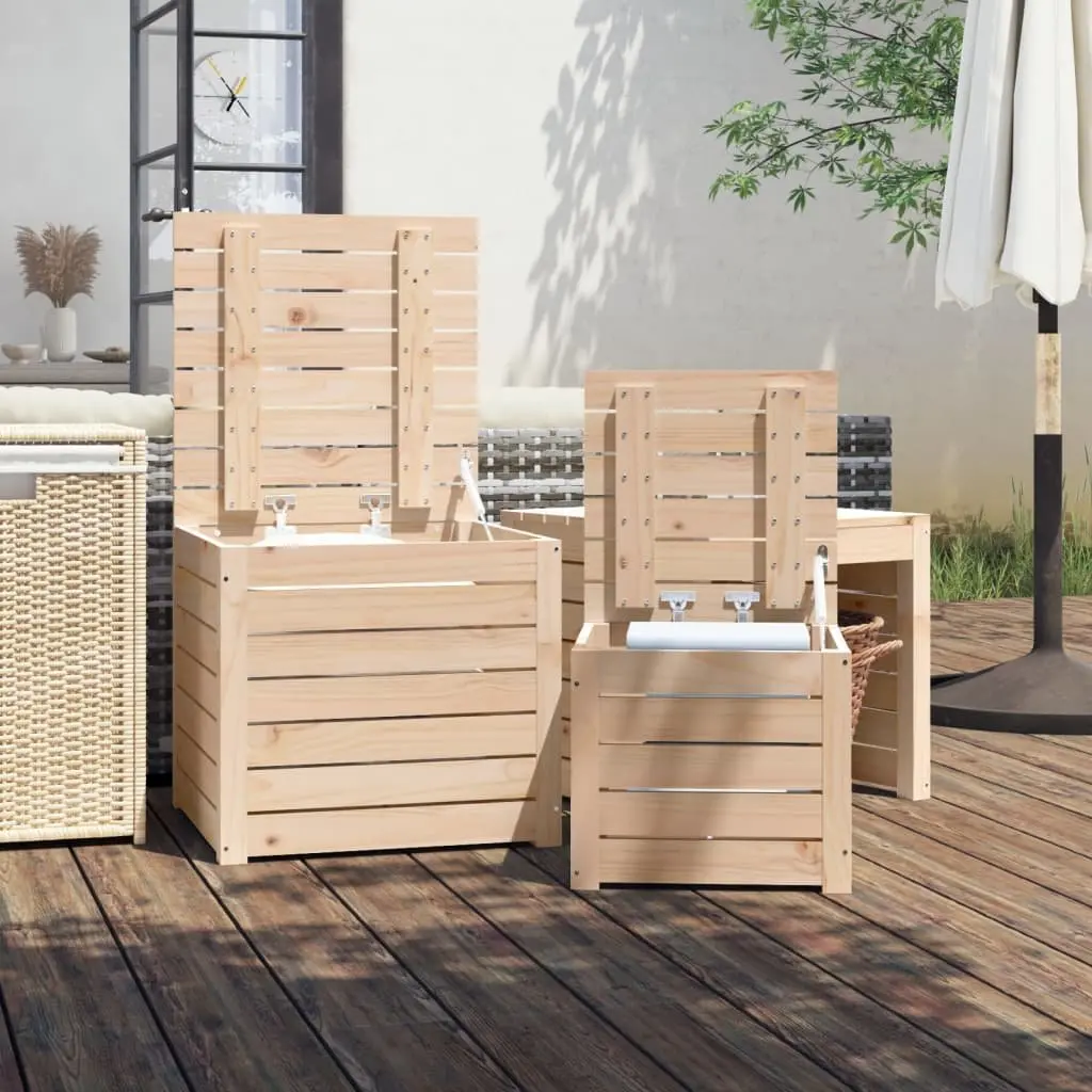 3 Piece Outdoor Storage Box Set Sturdy Pine Wood Garden Furniture Brown