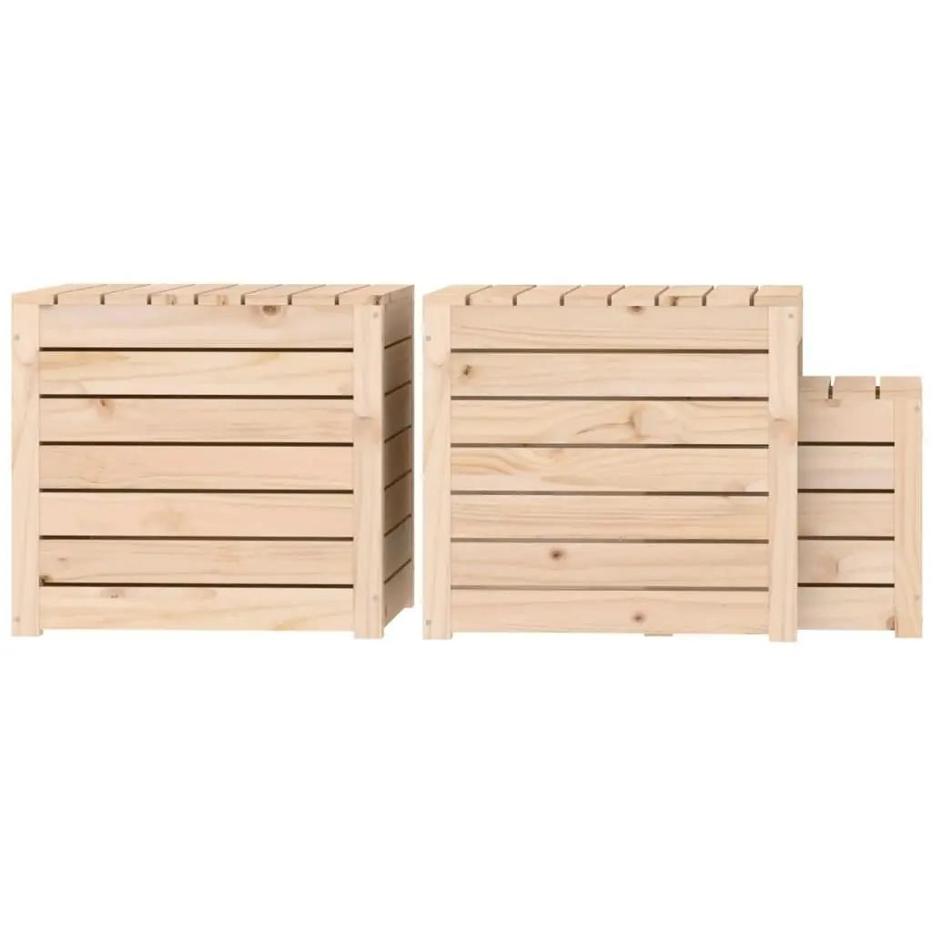 3 Piece Outdoor Storage Box Set Sturdy Pine Wood Garden Furniture Brown