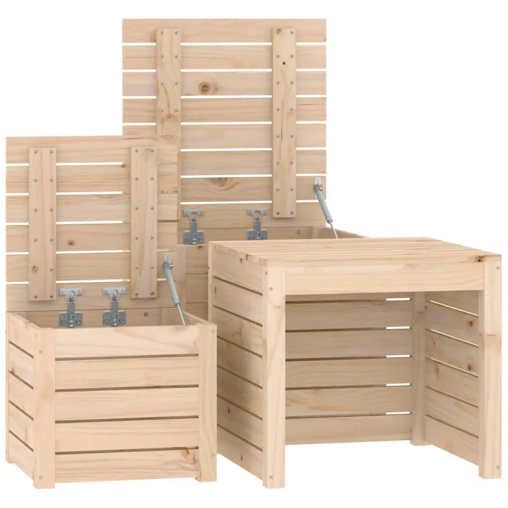 3 Piece Outdoor Storage Box Set Sturdy Pine Wood Garden Furniture Brown