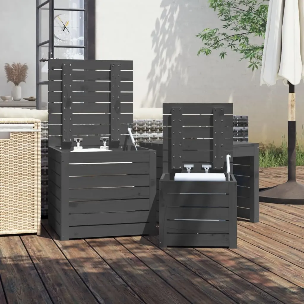 Garden Storage Box Set Grey Solid Pine Wood 3 Piece Outdoor Patio Furniture