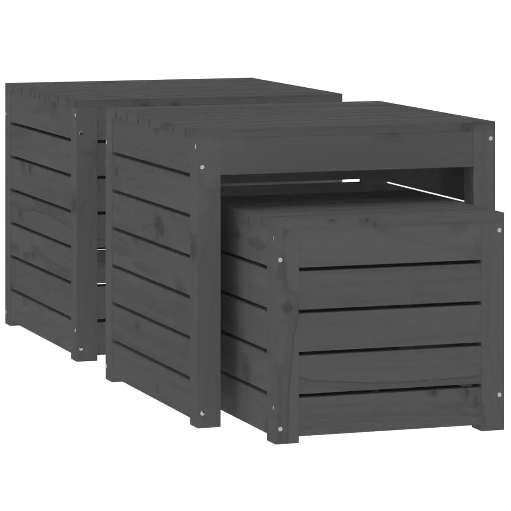 Garden Storage Box Set Grey Solid Pine Wood 3 Piece Outdoor Patio Furniture