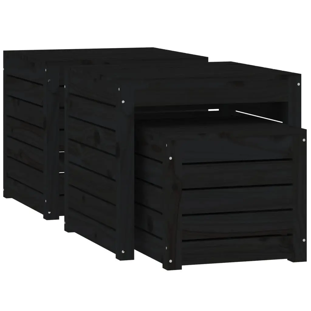 Garden Storage Box Set Solid Pine Wood Black 3 Piece Outdoor Furniture