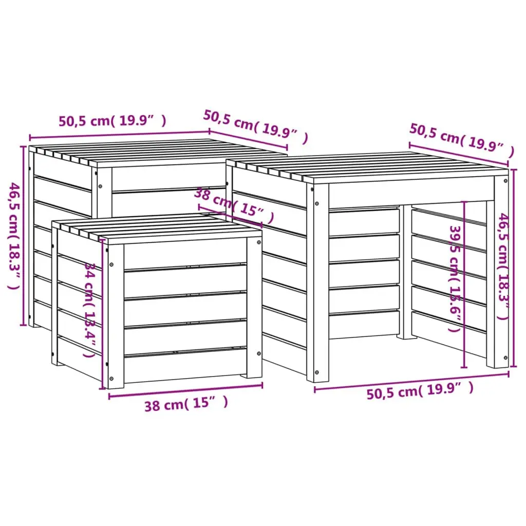 Garden Storage Box Set Solid Pine Wood Black 3 Piece Outdoor Furniture