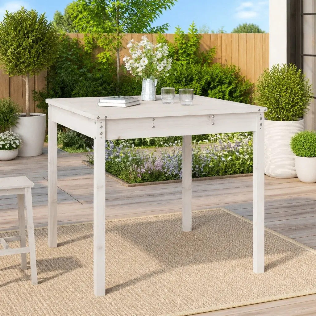 Garden Table White Solid Wood Pine 82.5x82.5x76 cm Outdoor Patio Furniture