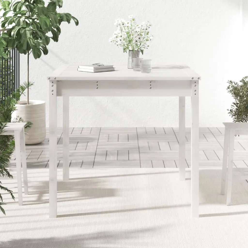 Garden Table White Solid Wood Pine 82.5x82.5x76 cm Outdoor Patio Furniture