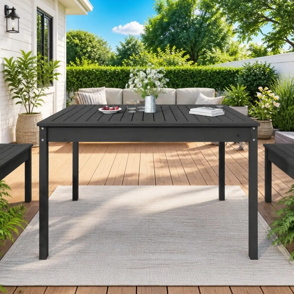 Garden Table Grey Solid Wood Pine Outdoor Patio Dining Desk 121x82.5x76cm