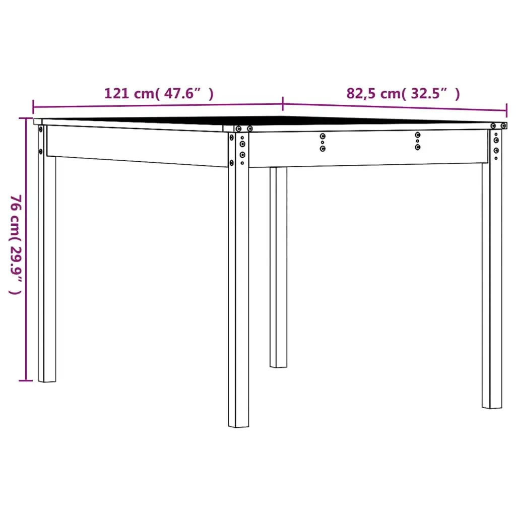 Garden Table Black Solid Pine Wood 121x82.5x76cm Outdoor Patio Furniture