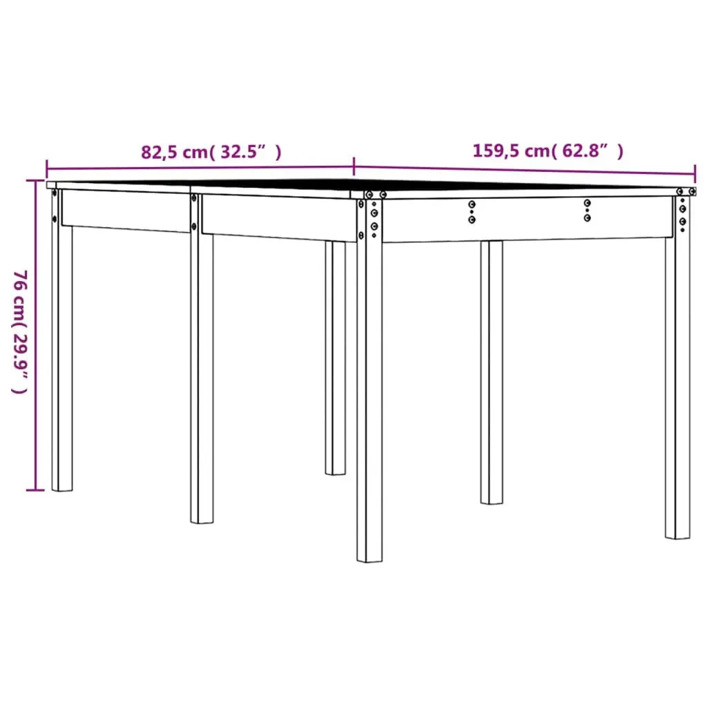 Solid Pine Wood Garden Table Black 1595cm x 825cm x 760cm Outdoor Patio Furniture Dining