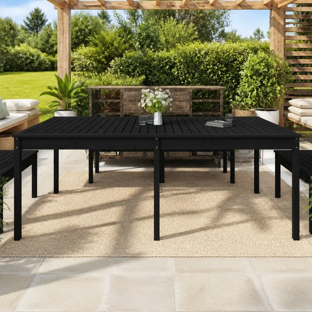 Garden Table Black Solid Pine Wood 203.5x100x76cm Outdoor Patio Furniture