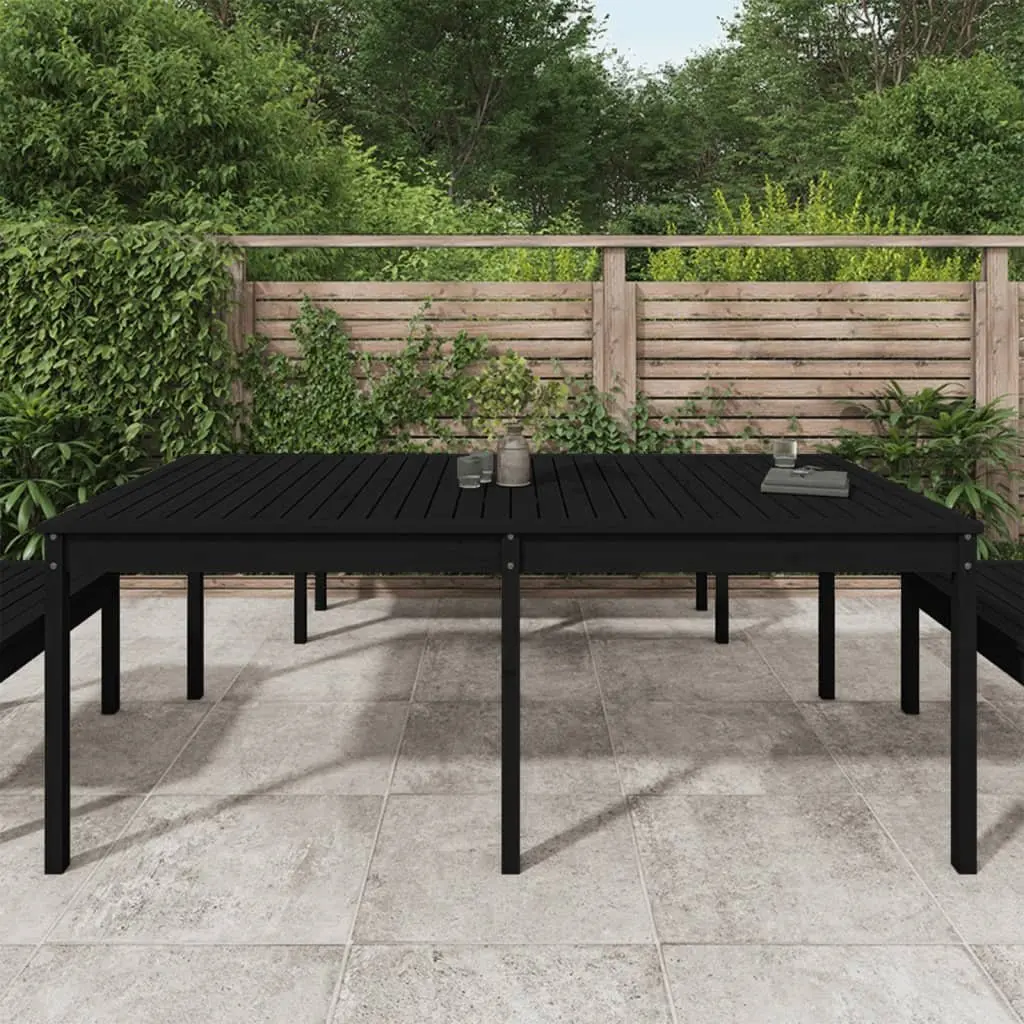 Garden Table Black Solid Pine Wood 203.5x100x76cm Outdoor Patio Furniture