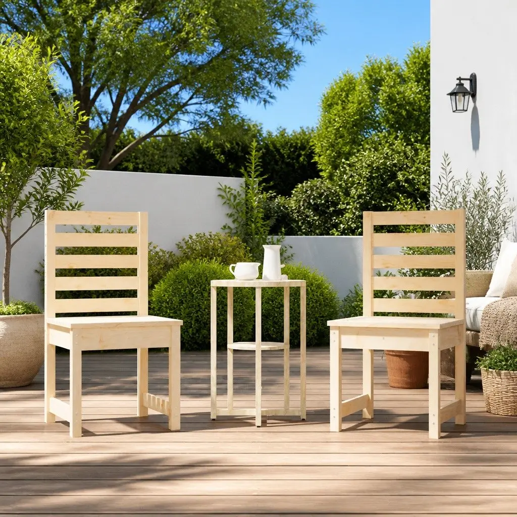 Outdoor Garden Chairs Solid Wood Pine Patio Dining Seating Brown 2 Piece