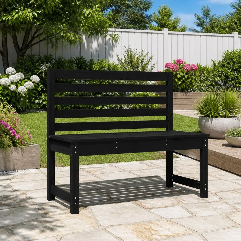 Wooden Garden Bench Black 109cm Backrest Outdoor Patio Seating Furniture