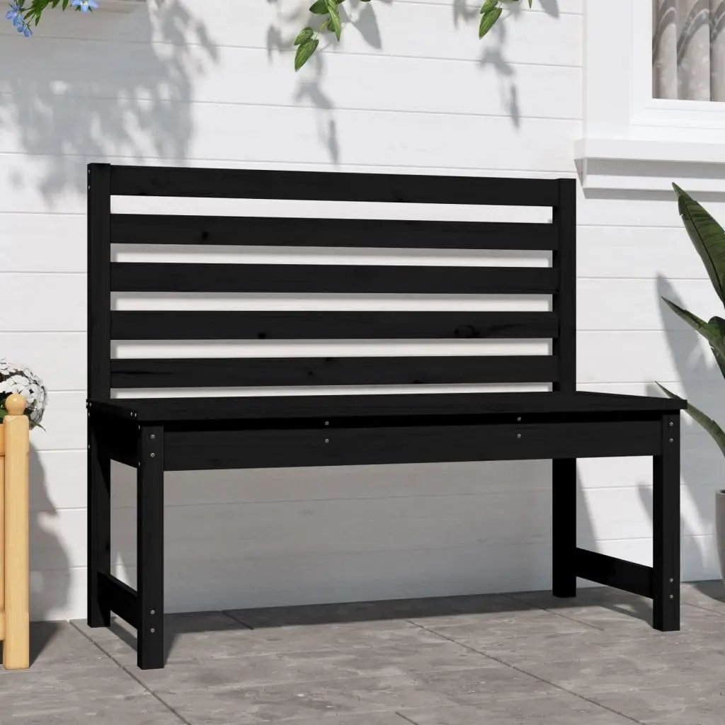 Wooden Garden Bench Black 109cm Backrest Outdoor Patio Seating Furniture