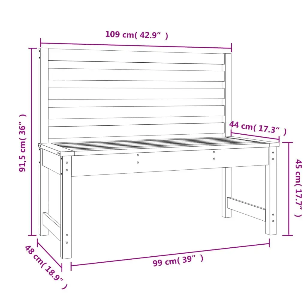 Wooden Garden Bench Black 109cm Backrest Outdoor Patio Seating Furniture
