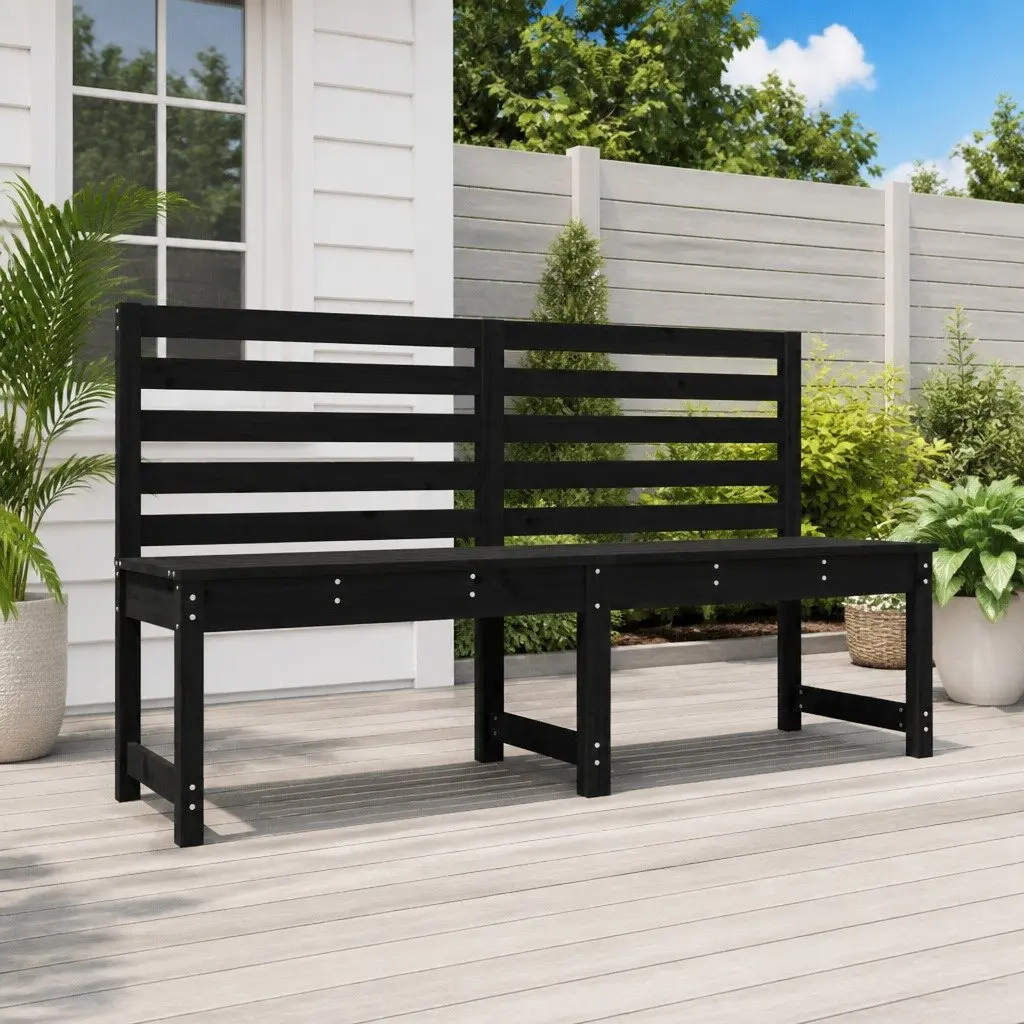 Garden Bench Black Solid Pine Wood 157.5cm Outdoor Backrest Patio Seating