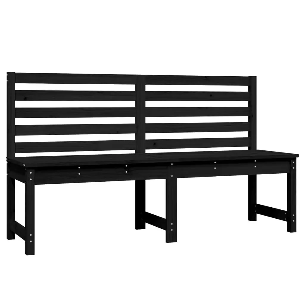 Garden Bench Black Solid Pine Wood 157.5cm Outdoor Backrest Patio Seating