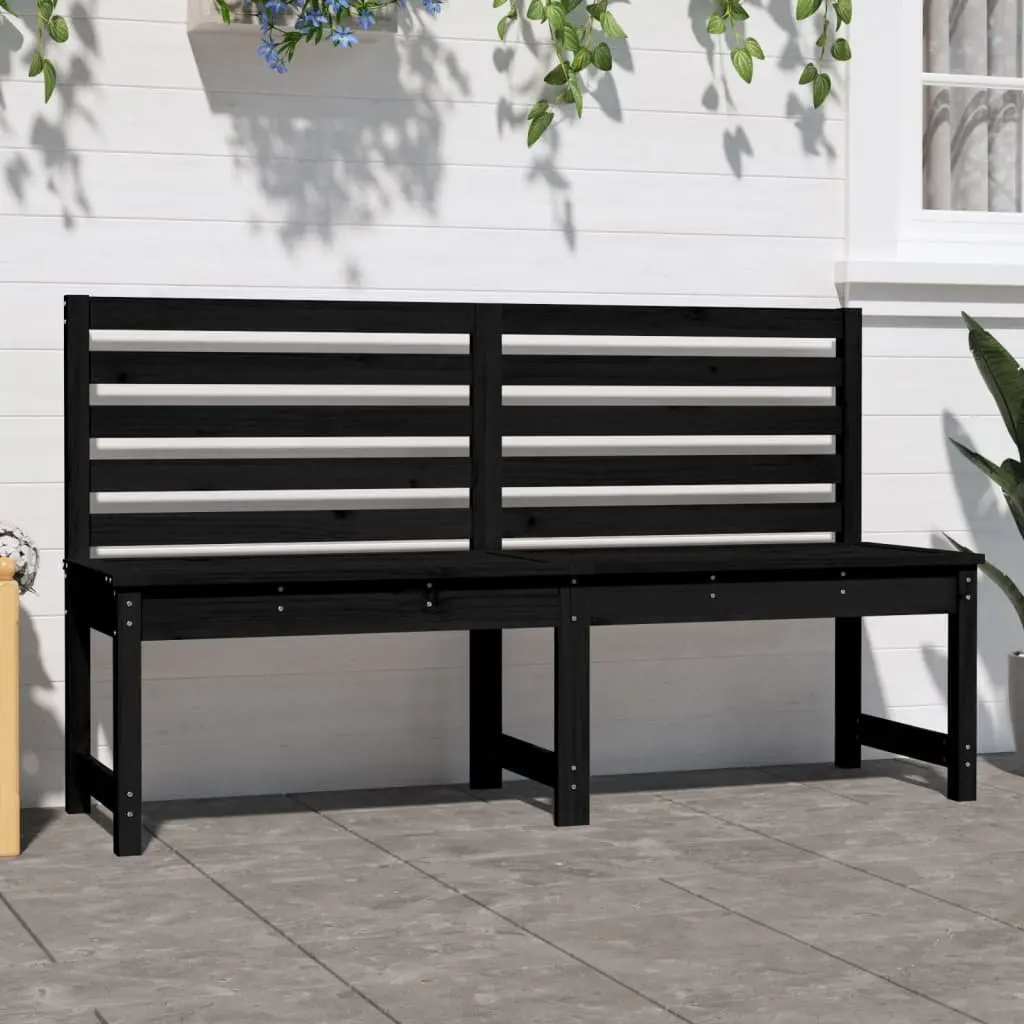 Garden Bench Black Solid Pine Wood 157.5cm Outdoor Backrest Patio Seating