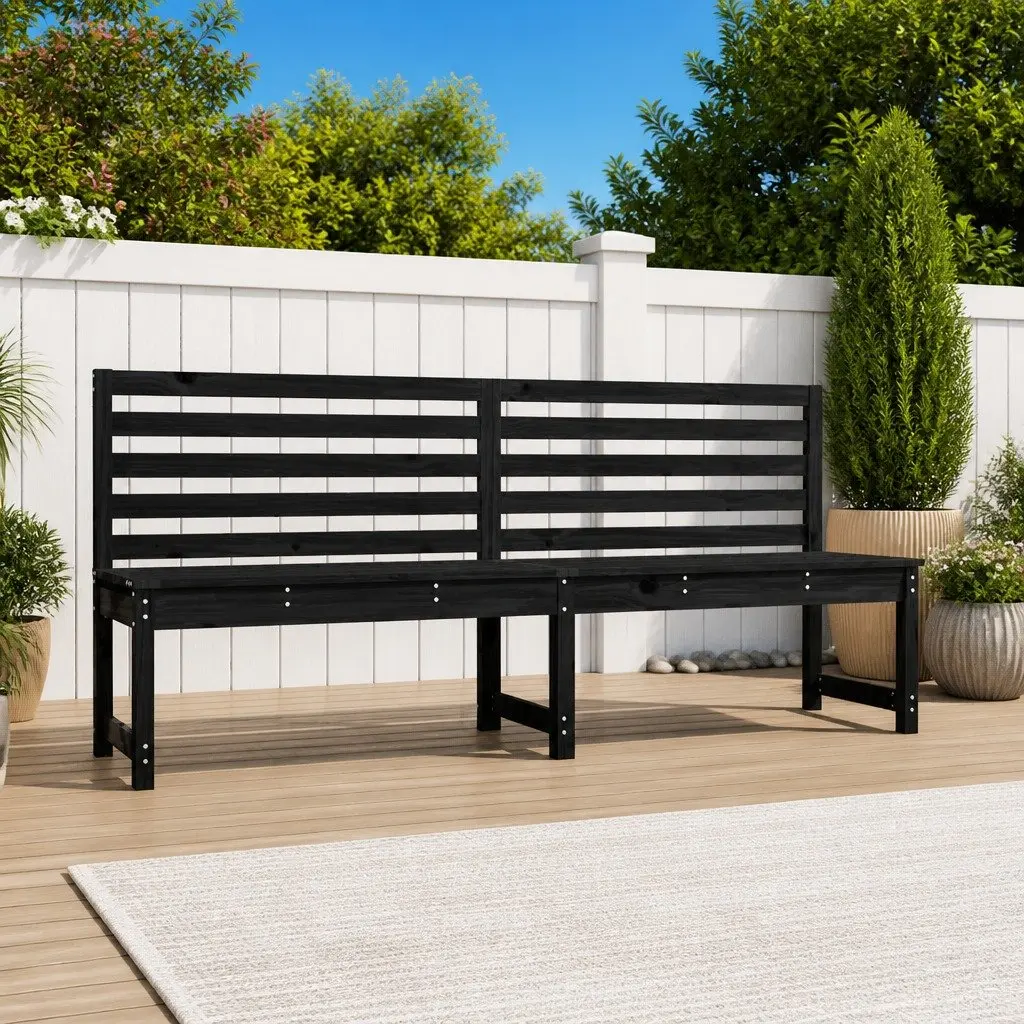 Outdoor Garden Bench, Black Solid Pine Wood
