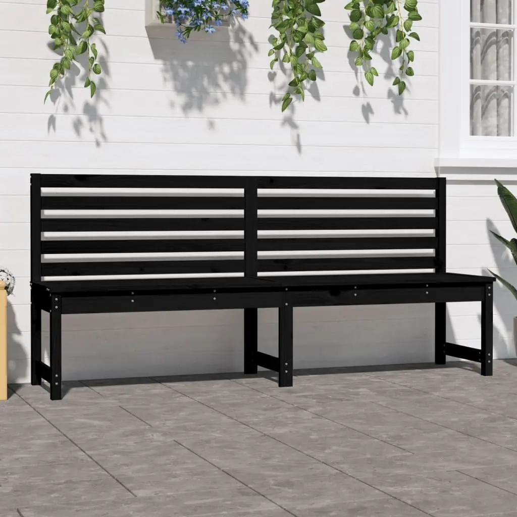 Outdoor Garden Bench, Black Solid Pine Wood