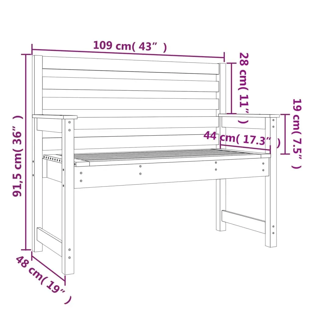 Outdoor Garden Bench Grey Wooden Seating 109 x 48 x 91.5 cm