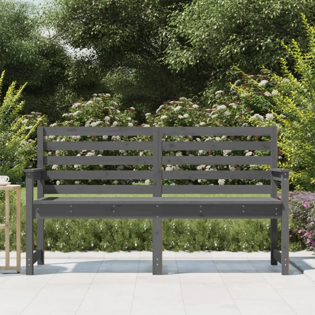 Outdoor Garden Bench Grey Solid Wood Pine with Backrest Armrests Patio Seating