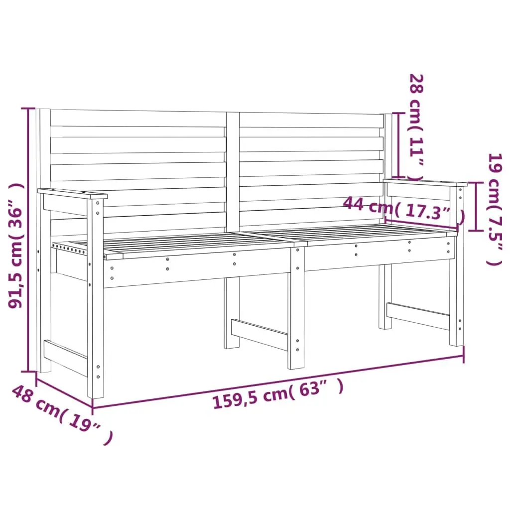 Outdoor Garden Bench Grey Solid Wood Pine with Backrest Armrests Patio Seating