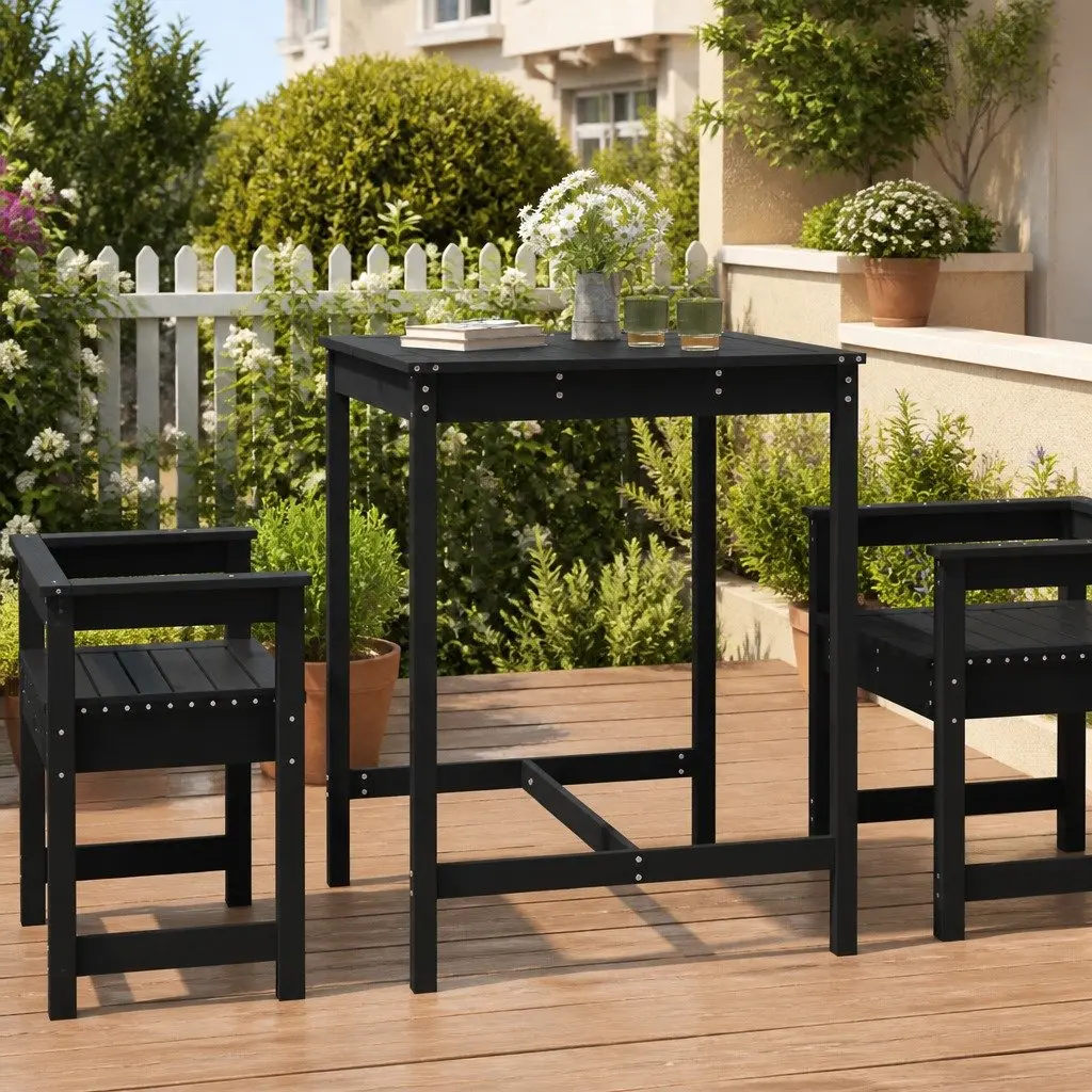 Garden Table Solid Pine Wood Black Sturdy Frame 82.5 x 82.5 x 110 cm