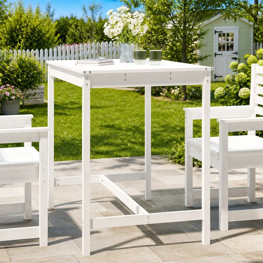 Garden Table White Solid Pine Wood Outdoor Patio Dining 121x82.5x110cm
