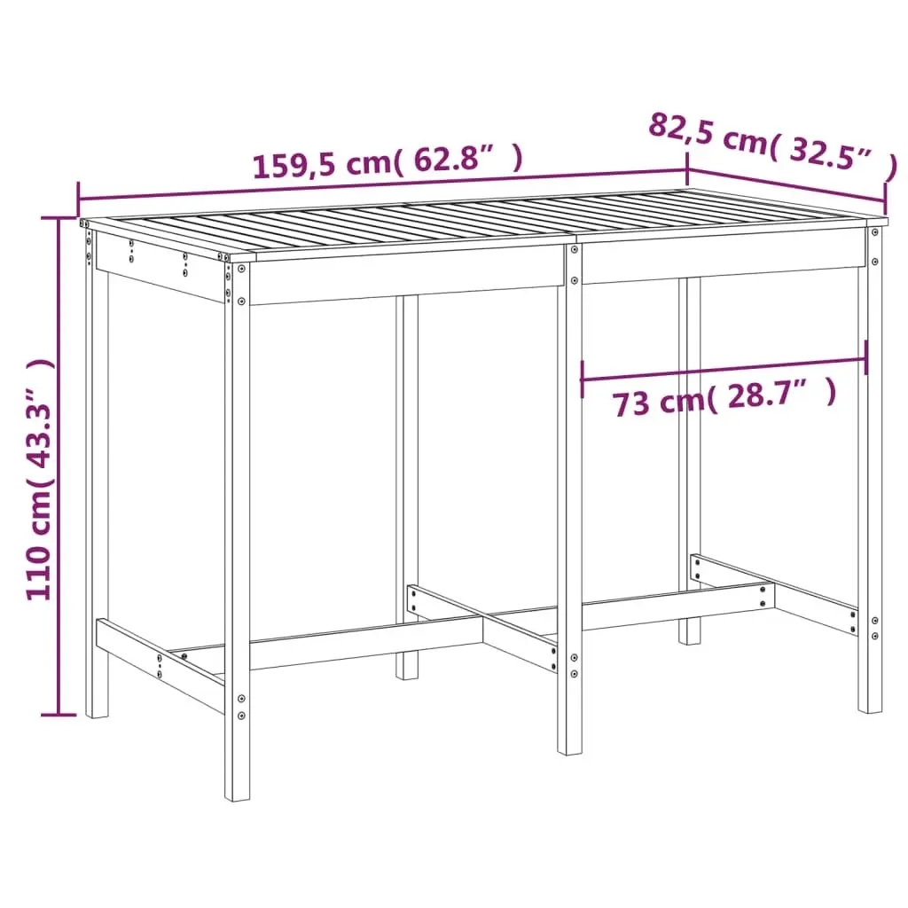 Solid Pine Wood Garden Table Brown 159.5x82.5x110cm Rustic Outdoor Furniture