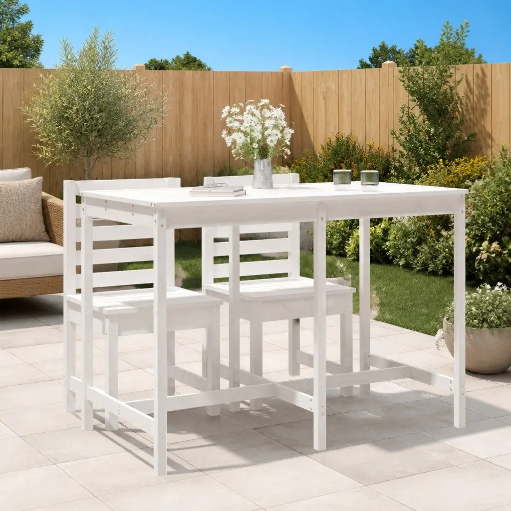 Garden Table White Solid Pine Wood Outdoor Dining Furniture 1595 x 825 x 1100 mm