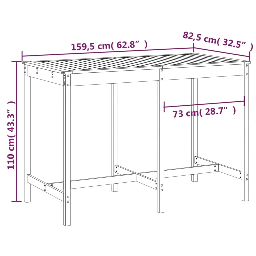 Garden Table White Solid Pine Wood Outdoor Dining Furniture 1595 x 825 x 1100 mm